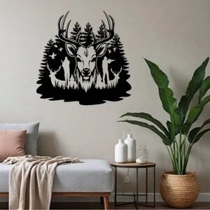 Black Deer and Forest Wall Art